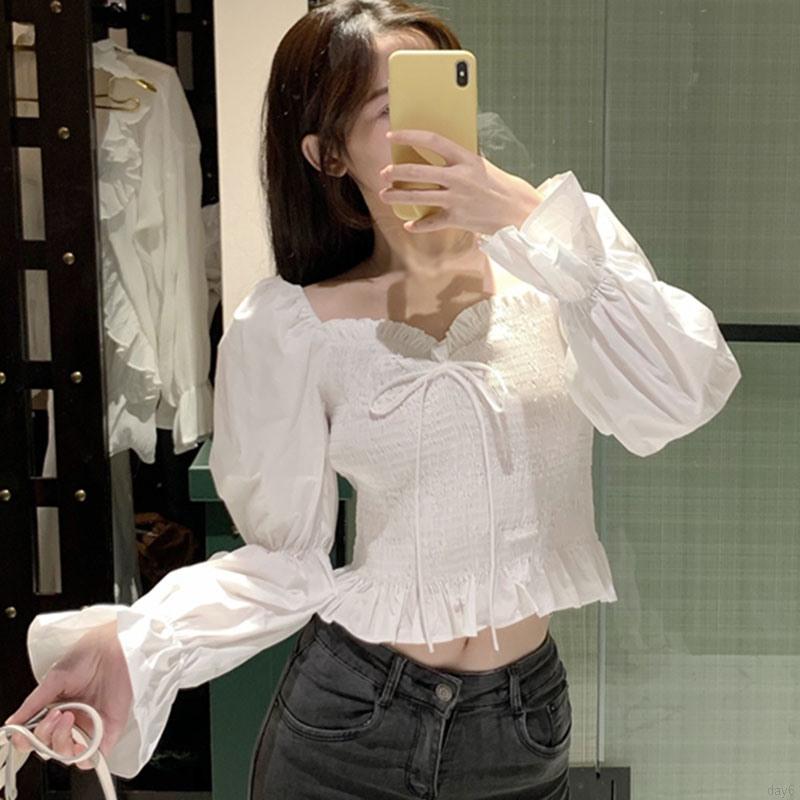 Áo Kiểu Nữ Dài Tay Cổ Vuông Thời Trang