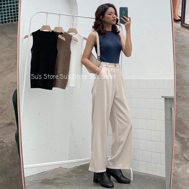 Quần ống suông chất umi trơn