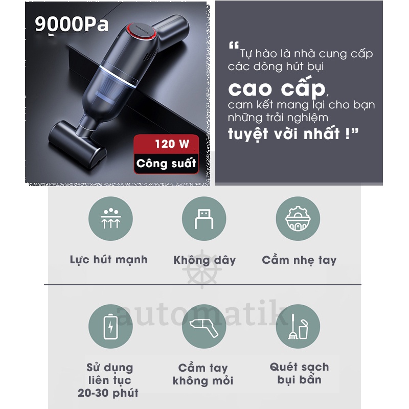 Máy Hút Bụi Cầm Tay Không Dây Mini Đa Năng, Oto Xe Hơi, Gia Đình, Bàn Phím, Sofa, Nhà Cửa, Bàn Học M06 - Automatik