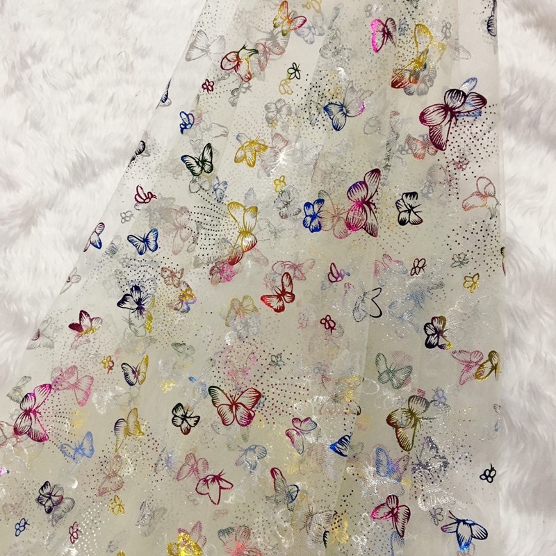 Vải voan lưới in hình bướm 🦋