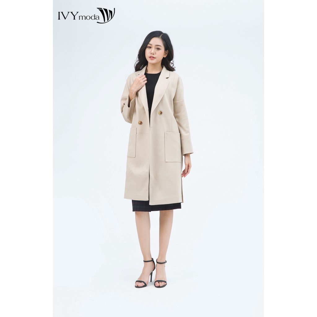 [NHẬP WABRTL5 GIẢM 10% TỐI ĐA 50K ĐH 250K ]Áo khoác nữ dáng dài cổ 2 ve IVY moda MS 71M4902