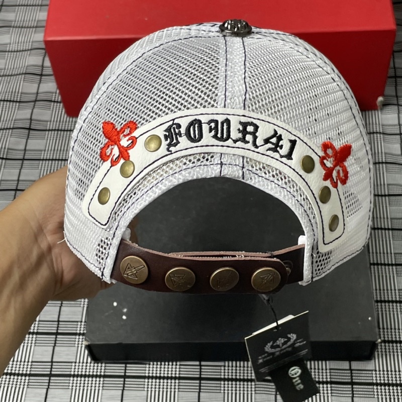 Nón kết FOUR 441 vải dệt hoa văn nổi, mũ lưỡi trai phối lưới thêu bông four cao cấp