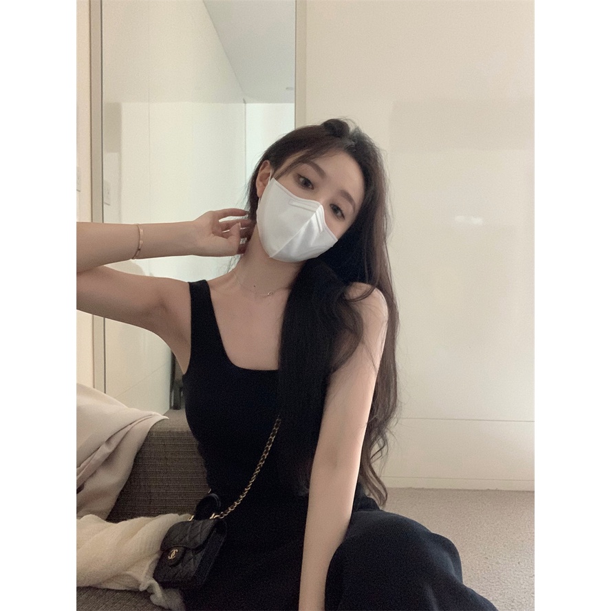 Cocory vn Đầm Maxi Hai Dây Cổ Chữ U Dáng Ôm / Áo Cardigan Vải Mềm Tay Dài Thời Trang Mùa Thu Cho Bạn Gái