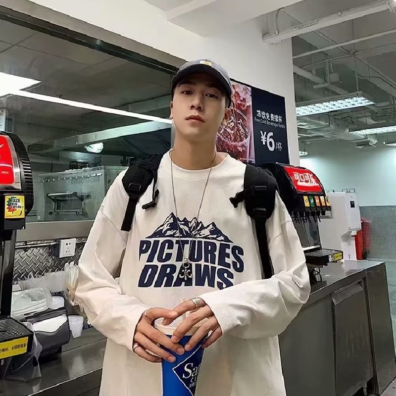 Áo Thun Tay Dài Cổ Tròn Dáng Rộng In Chữ Phong Cách Hip Hop Nhật Bản Thời Trang Cho Nam Cỡ M-5XL