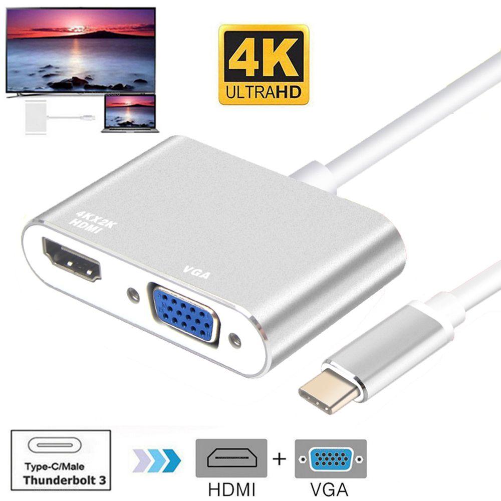 Bộ Chuyển Đổi Cổng Usb 4k Uhd Type-C Sang Hdmi Vga 2 Trong 1 Hỗ Trợ 3d Usb 3.1