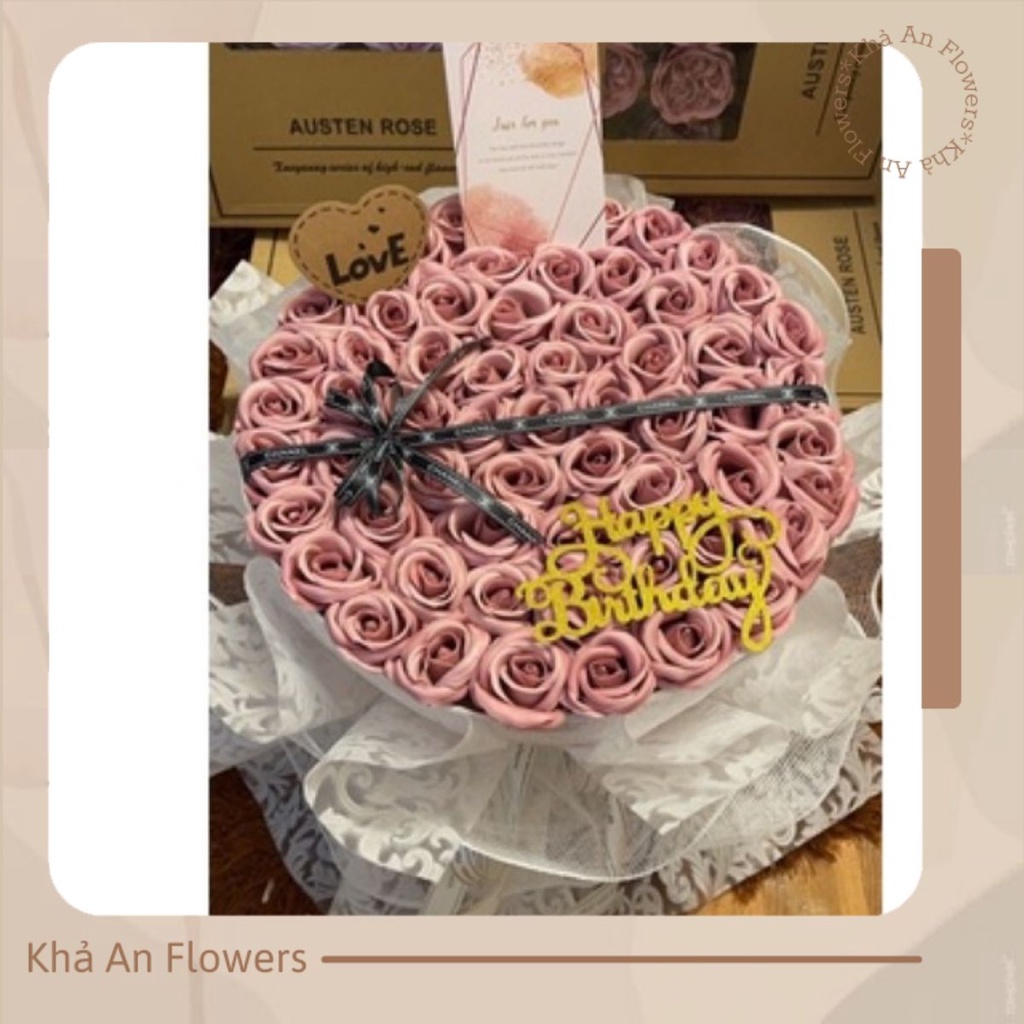 Bó boa sáp 60bông siêu đẹp, phối giấy gấm Hàn xịn, cốt siêu chắc chắn. Tặng thiệp + chữ HPBD