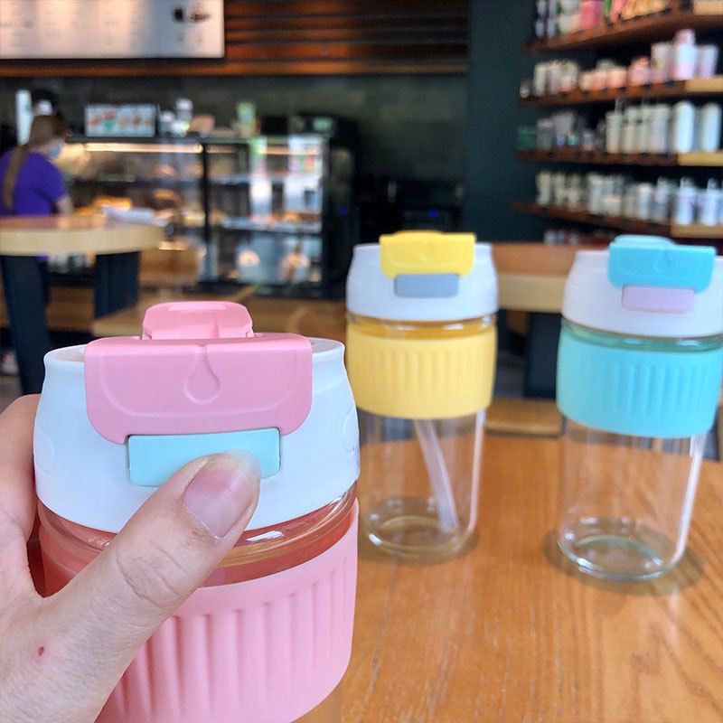 Bình thủy tinh uống trà sữa có ống hút xịn xò 380ml và 500ml