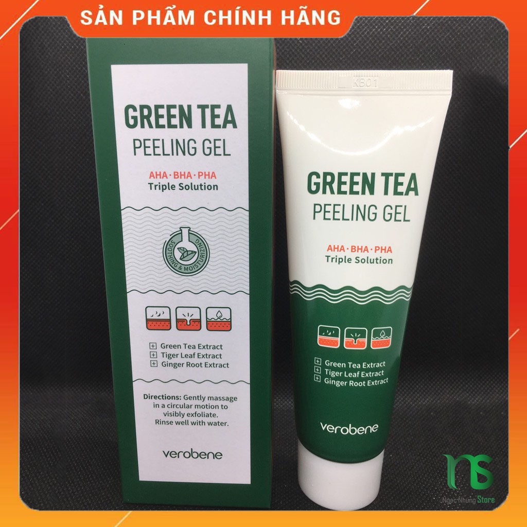 Gel tẩy tế bào chết trên da mặt Hàn Quốc VEROBENE GREEN TEA PEELING GEL (Trà xanh)