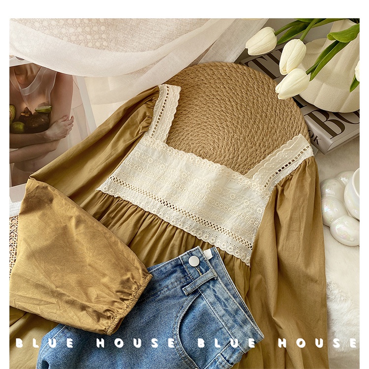 Áo Sơ Mi Nữ Tay Dài Cổ Vuông Rộng Phong Cách Hàn Quốc baju baju wanita Lenan panjang