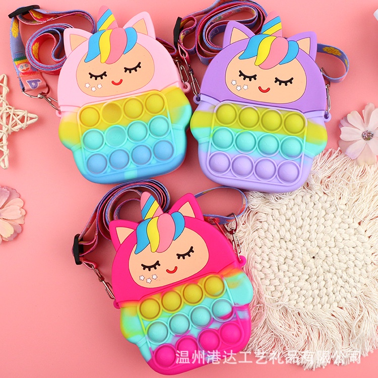 Túi chéo mini ngựa cầu vồng kèm dây cho bé gái, túi popit mini cho bé đi chơi, du lịch đựng lì xì E1133