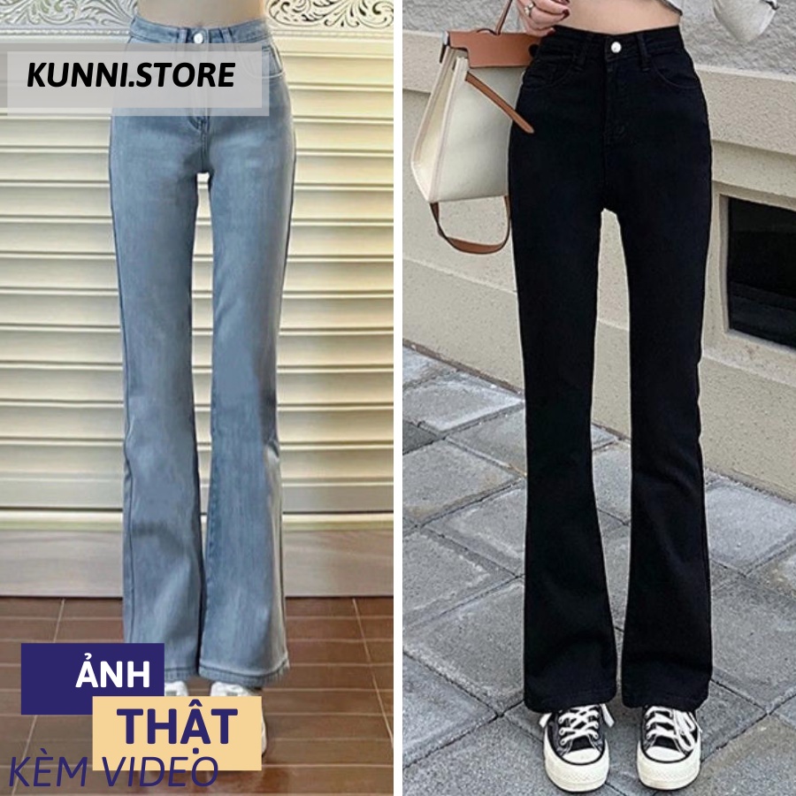 Quần jean nữ ống loe lưng cao dáng ôm skinny quần bò nữ cạp cao ống đứng loe ống nhẹ KUNNI17