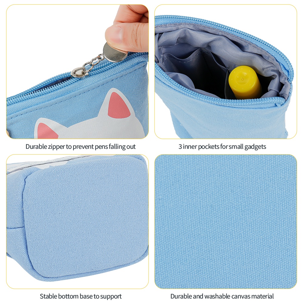 Hw Túi Đựng Bút Bằng Vải Canvas Có Khóa Kéo In Họa Tiết Hoạt Hình Dễ Thương