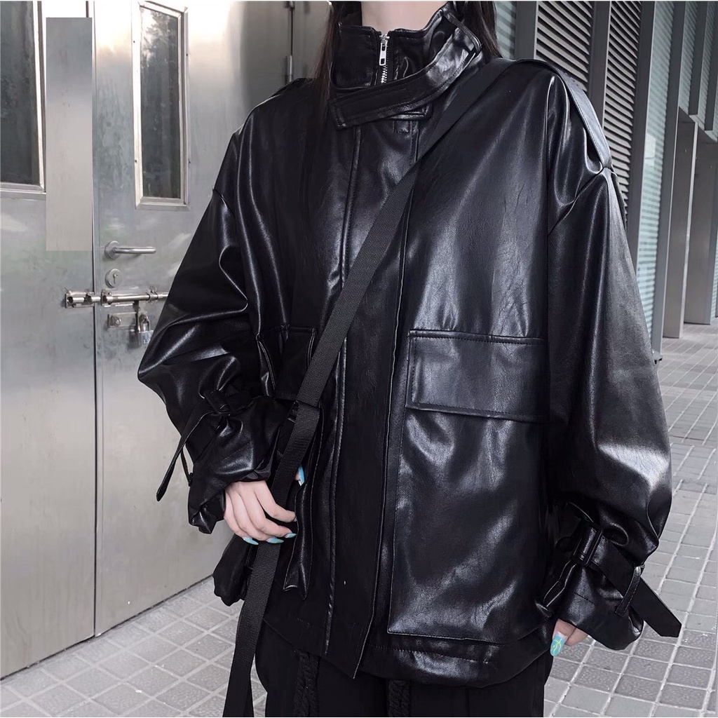 Jacket form rộng tay bồng cao cổ đan chéo, phong cách mạnh mẽ Ulzzang - HÀNG MỚI