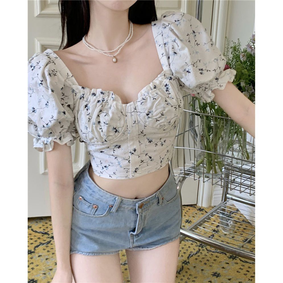 Áo Kiểu Tay Phồng Cổ Vuông In Họa Tiết Hoa Thời Trang Mùa Hè Dành Cho Nữ 2022