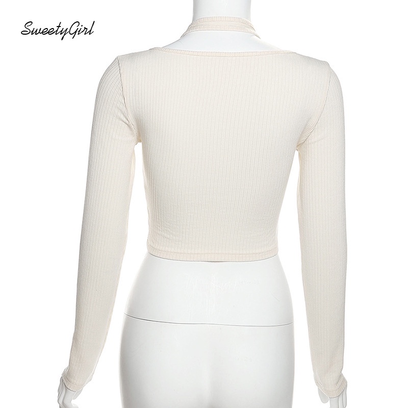 Áo Croptop Dài Tay Hai Mảnh Ôm Dáng Màu Sắc Đơn Giản Dành Cho Nữ