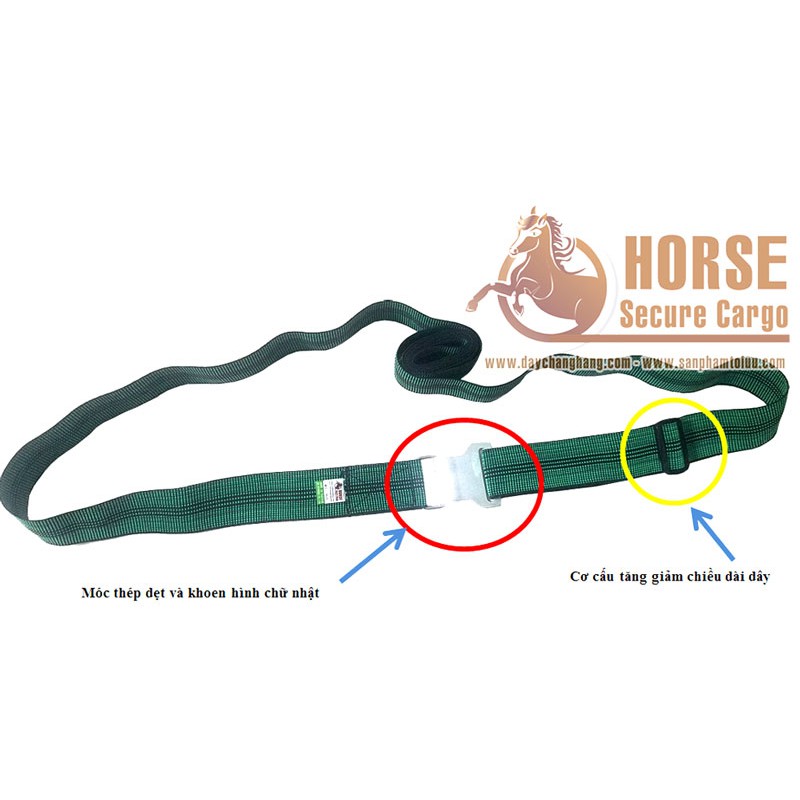 Dây thun chằng pallet bản 50mmx4m có khoen móc điều chỉnh