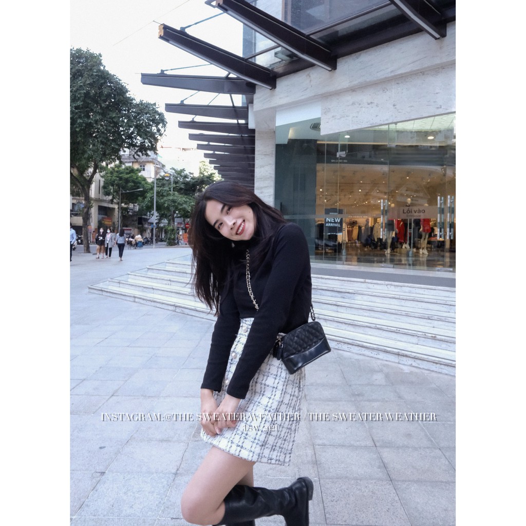 (Ảnh thật) Chân váy chữ A dạ tweed cúc ngọc vạt lệch the.sweaterweather TSW | BigBuy360 - bigbuy360.vn