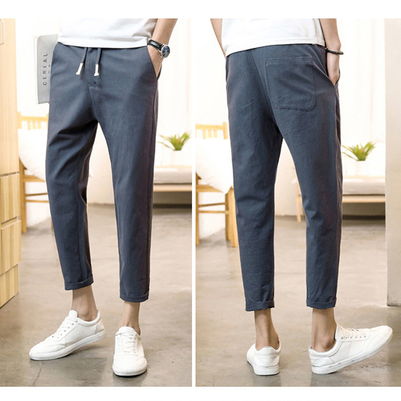 Men's Pants Cotton Plain Trousers Casual Pant