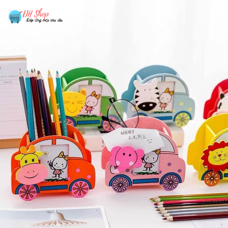 Hộp Đựng Bút Để Bàn, Kệ Viết Gỗ Đựng Đồ Văn Phòng Phẩm Hình Xe Ô Tô Dễ Thương Nhiều Màu Sắc