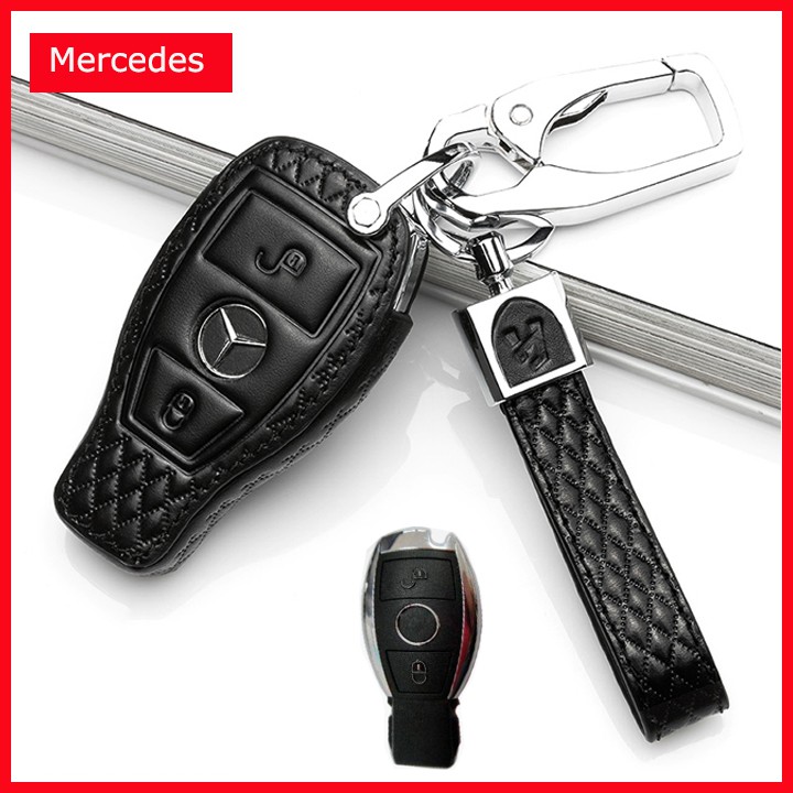 Bao da chìa khoá ô tô Mercedes-Benz C200L, E-Class, C-Class, GLA, GLC chìa 2 nút màu đen hàng cao cấp loại đẹp M5