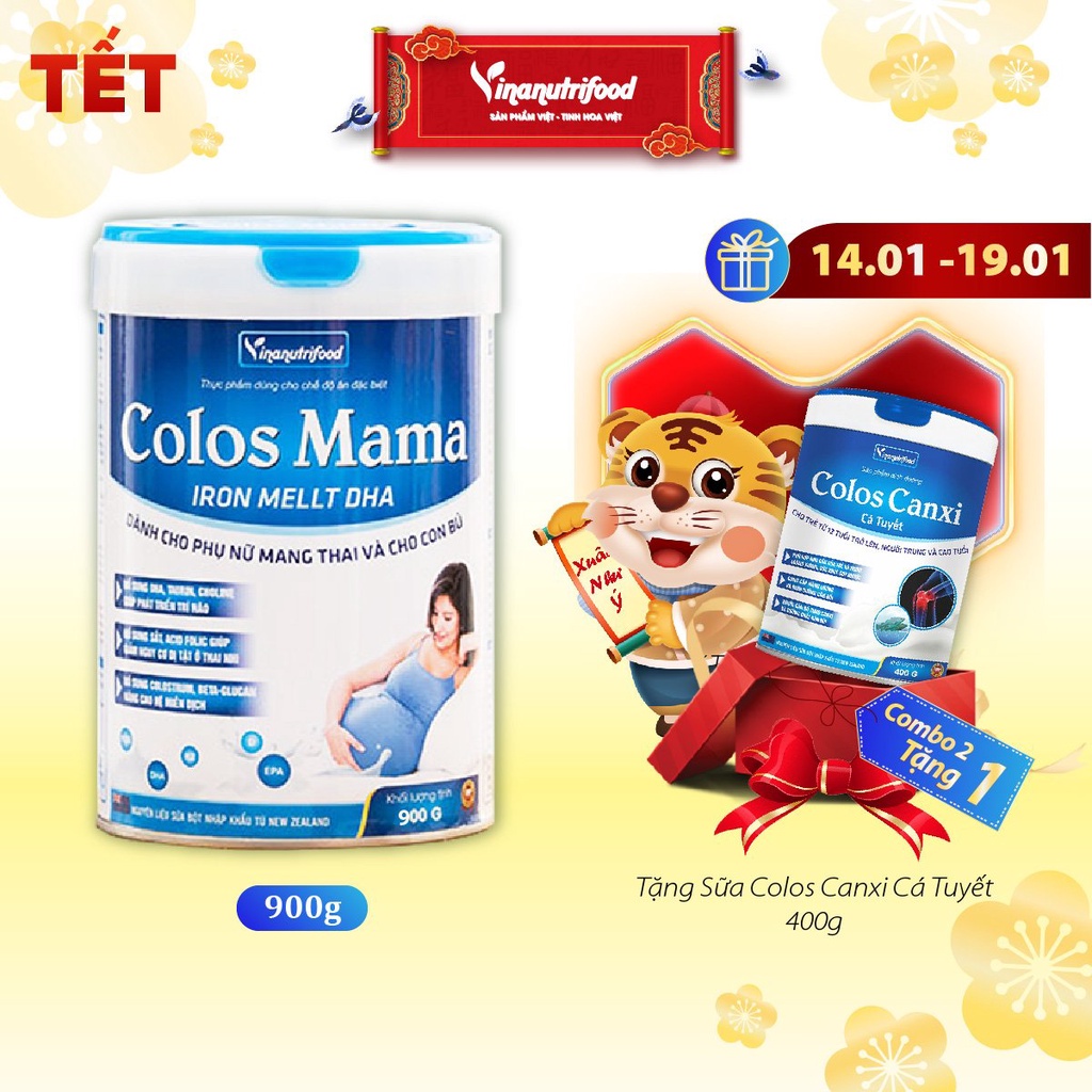 [Mã BMBAU50 giảm 50K đơn 150K] Sữa bột Colos Mama Iron Mellt DHA Vinanutrifood, Hộp 400g và 900g