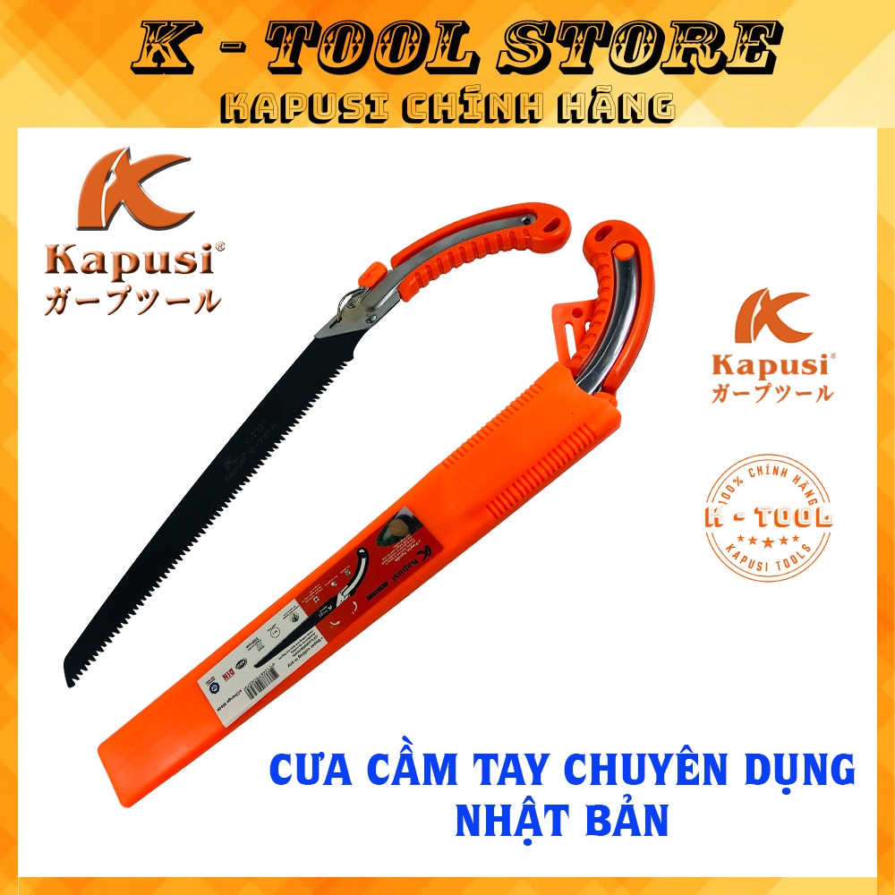 Cưa gỗ cầm tay, cưa cành lưỡi đen thép Nhật KAPUSI 350mm - Có bao đựng cưa