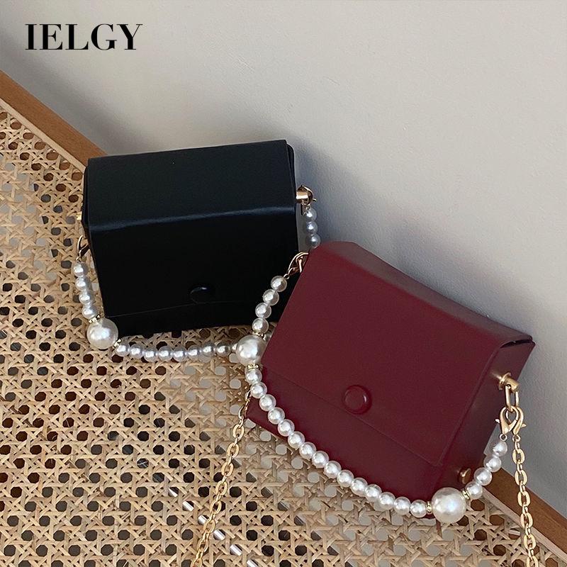 Túi hộp đeo chéo nhỏ phối dây ngọc trai phong cách Pháp retro cho nữ IELGY