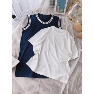 Set đầm suông viền kèm pull trắng