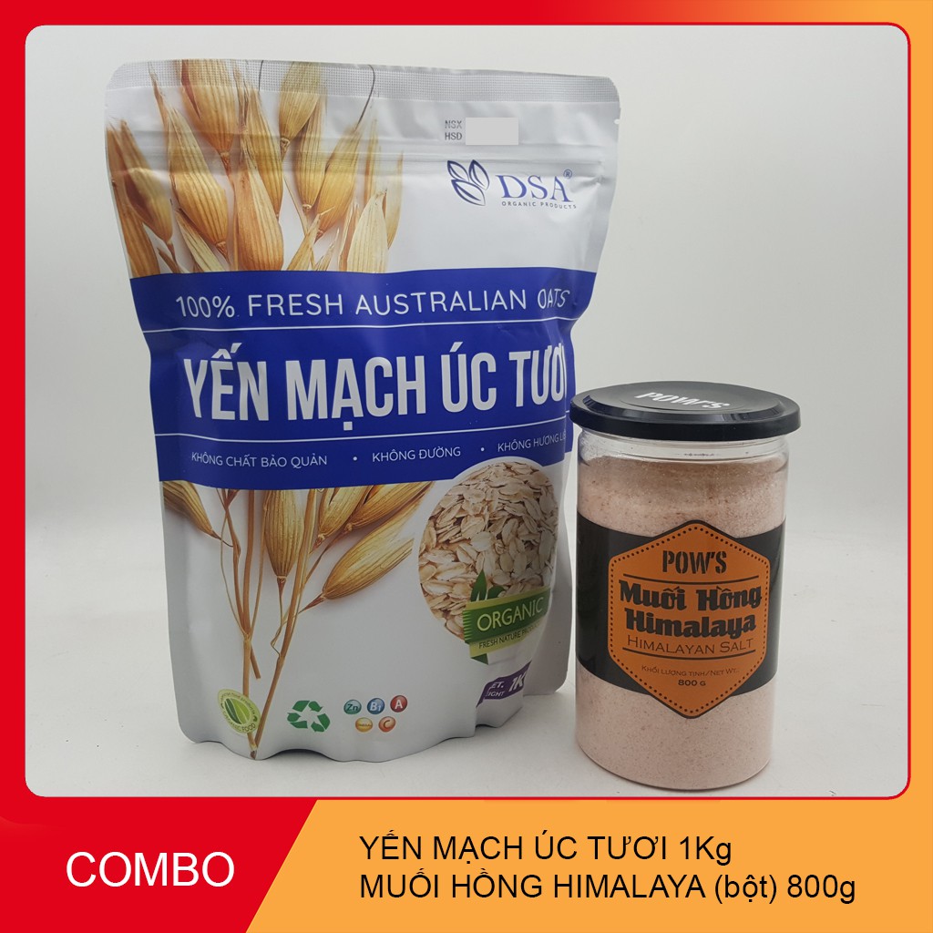 1kg Yến mạch úc tươi hỗ trợ giảm cân và 1 hộp muối mịn himalaya 800gr.