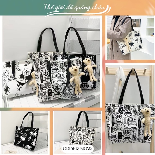 Túi vải canvas dành cho nữ hoạt tiết cute mẫu mới 2022 phong cách Hàn Quốc