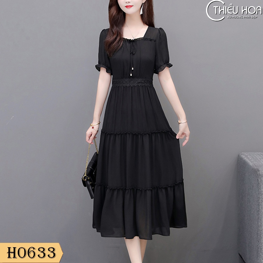 Đầm Trung Niên, thiết kế sang trọng, dáng dài, chất liệu Chiffon cao cấp, trang nhã, Thương hiệu Thiều Hoa H0633