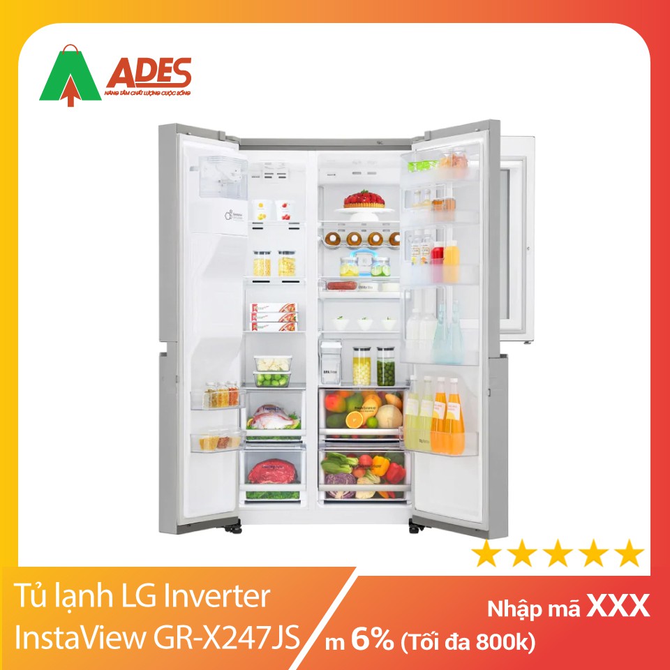 [Mã 154ELSALE2 giảm 7% đơn 300K] [ LG INSTAVIEW ] Tủ lạnh LG Inverter InstaView Door-in-Door 601 lít GR-X247JS