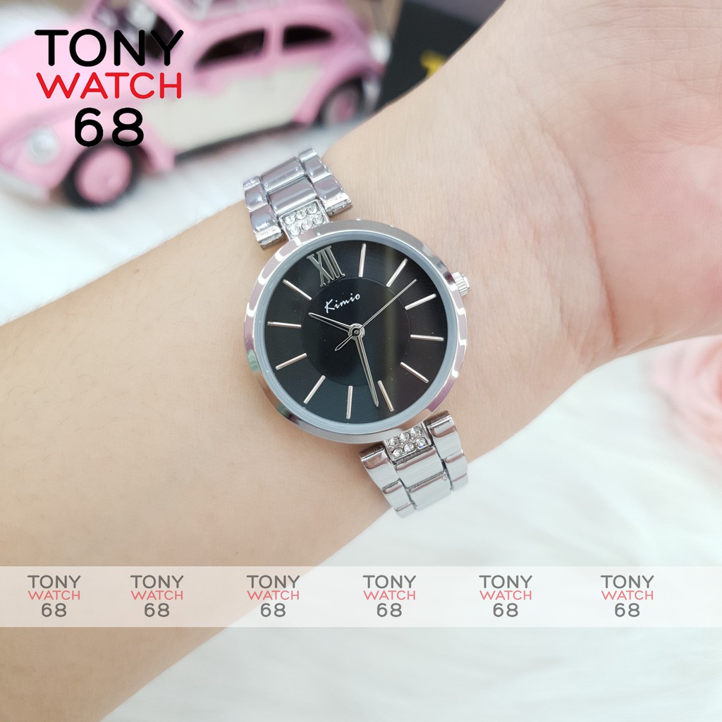 Đồng hồ nữ đeo tay chính hãng Kimio dây kim loại mặt tròn màu bạc chống nước Tony Watch 68