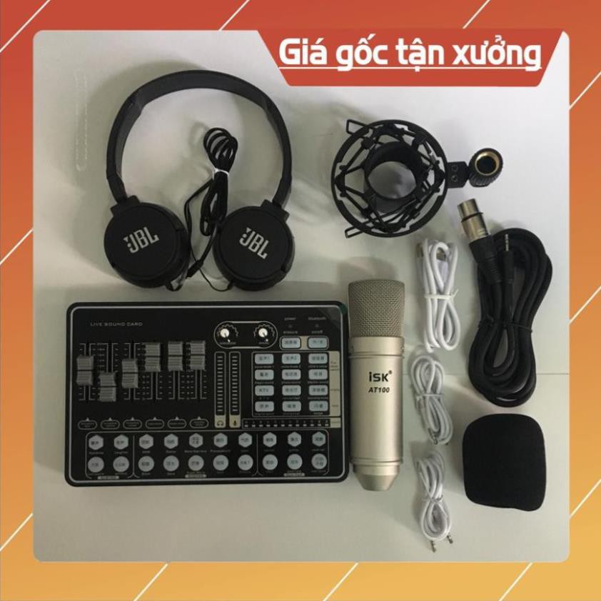 Combo Thu Âm Livestream Mic ISK AT100 Sound Card H9 Pro autotune có Bluetooth tặng tai nghe