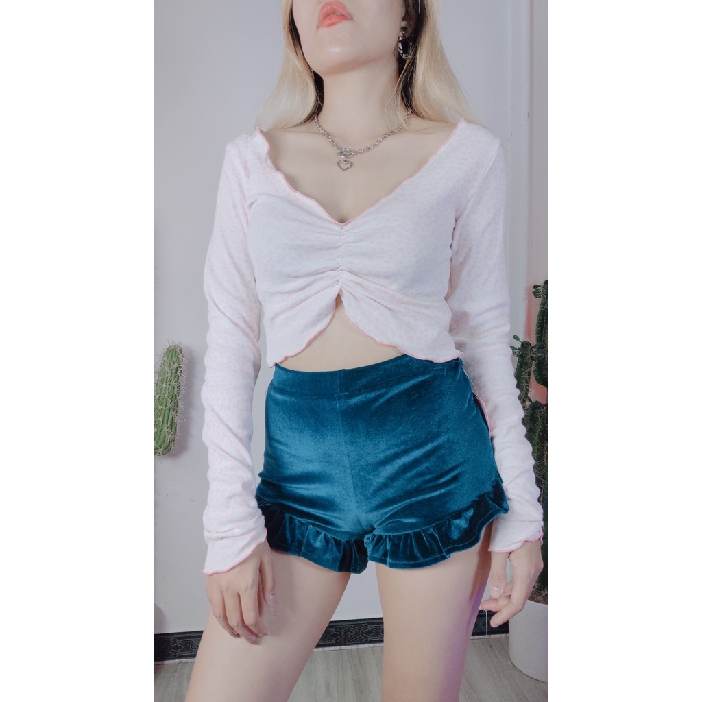 Áo croptop tay dài nhún ngực ( Ảnh Thật ) DollaHouse | BigBuy360 - bigbuy360.vn