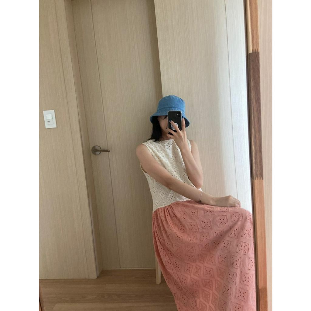 Váy (Đầm)  trắng cổ tròn vạt cách điệu vải thêu cao cấp