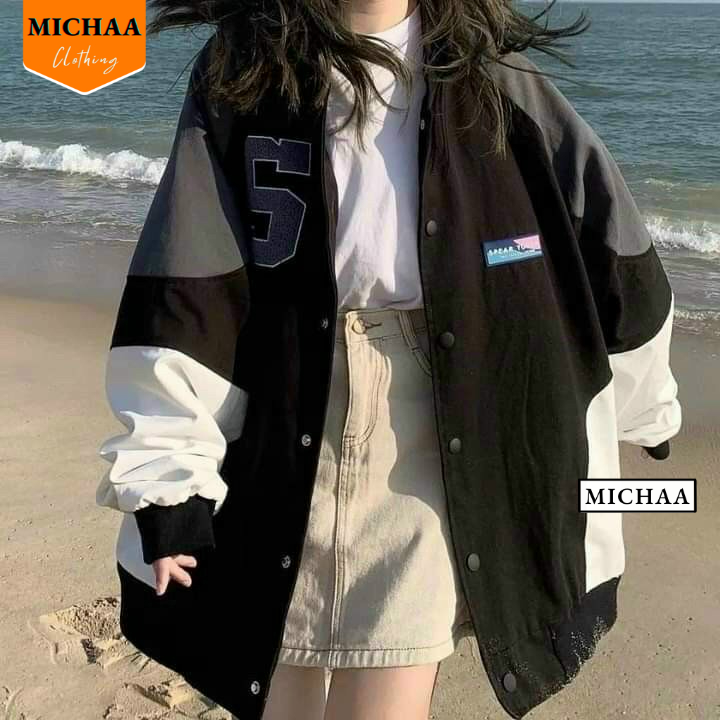 Áo Khoác Bomber Dù NUMBER 5 Nam Nữ Ulzzang Unisex Kiểu Bóng Chày Form Rộng 2 Lớp - MICHAA