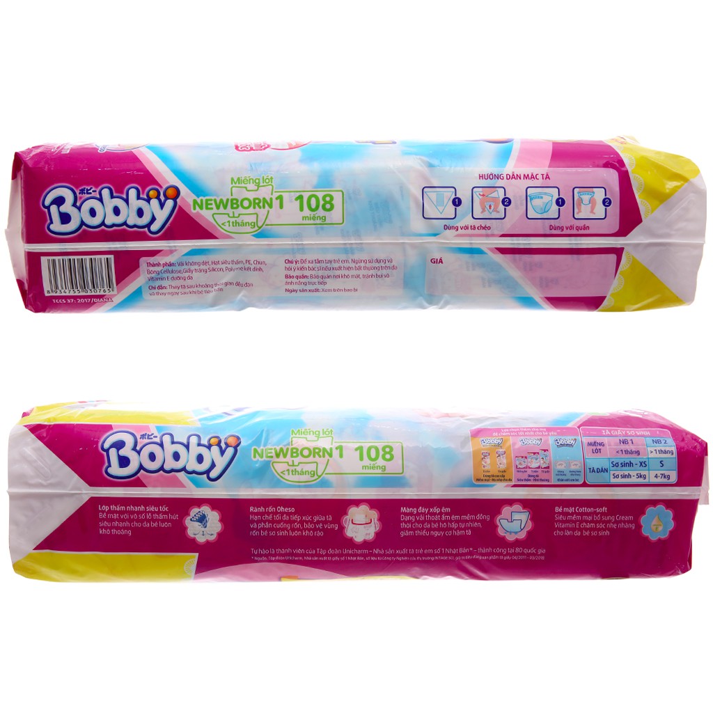 (TẶNG 9 MIẾNG) MIẾNG LÓT BOBBY NEWBORN 1 - 108 MIẾNG-(DƯỚI 1 THÁNG TUỔI)