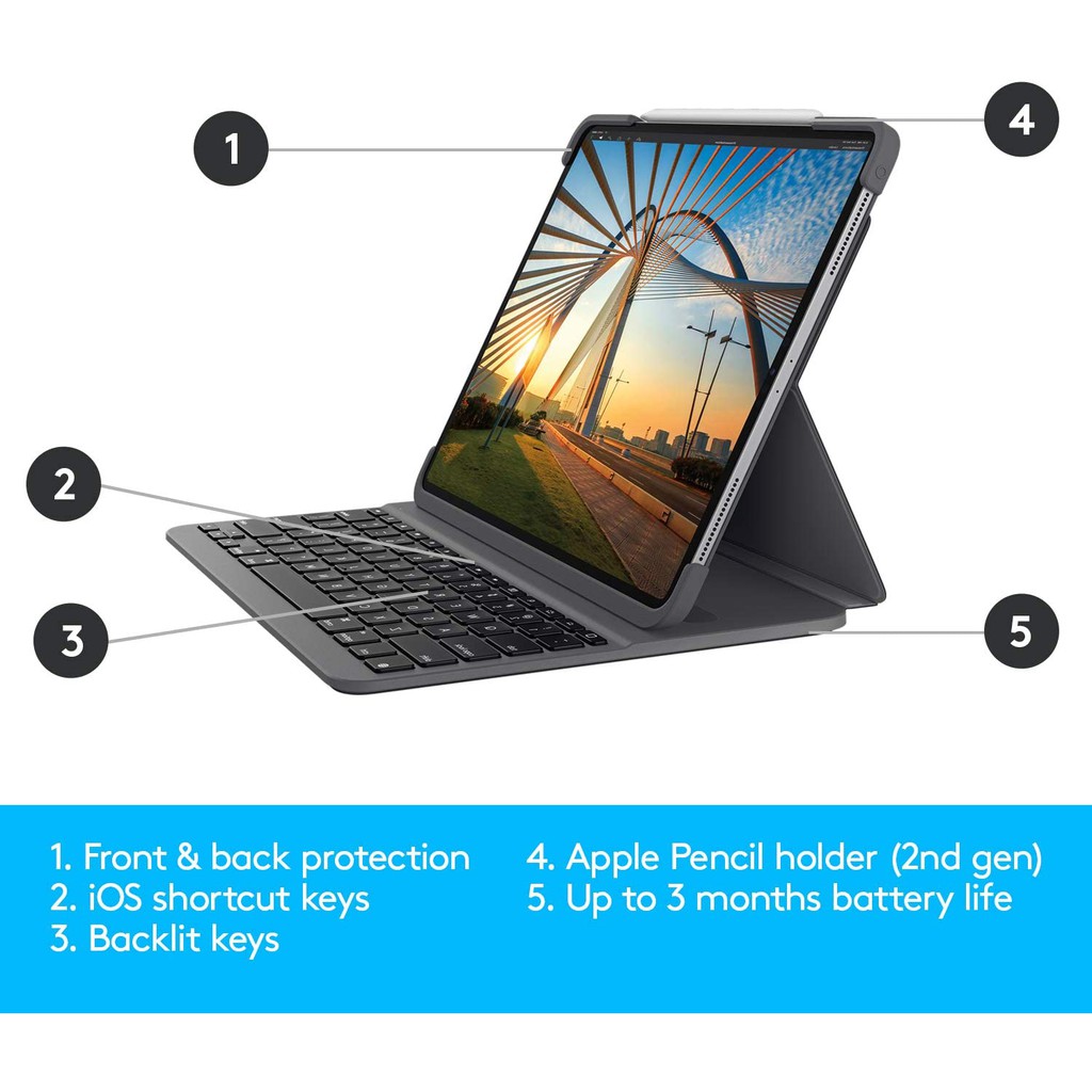 Bàn phím iPad Pro 12.9 Logitech Slim Folio PRO for iPad pro 12.9 Gen 3rd, 4th, 5th và 6th
