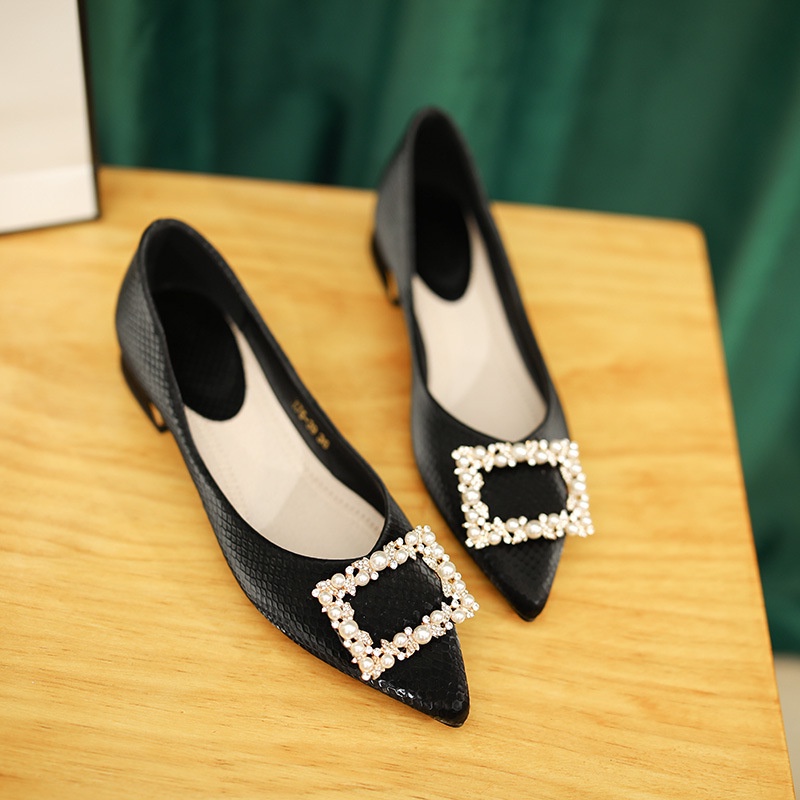 Giày Cao Gót Mũi Nhọn Gót Vuông Đính Đá Thời Trang Dành Cho Nữ