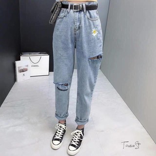 Quần baggy rách jean thêu hoa Daisy - JD13