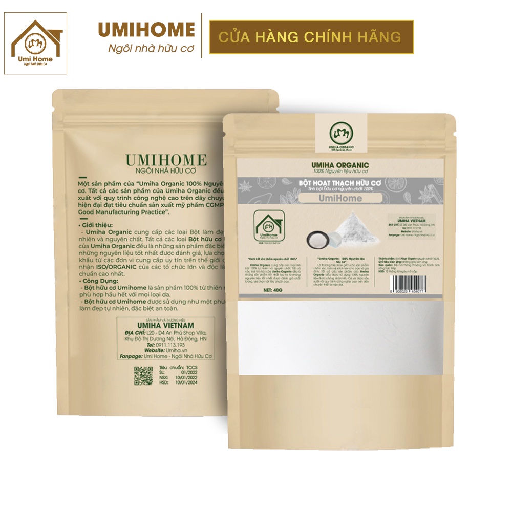 Bột Hoạt Thạch đắp mặt nạ hữu cơ UMIHOME nguyên chất 40g | Talc powder 100% Organic