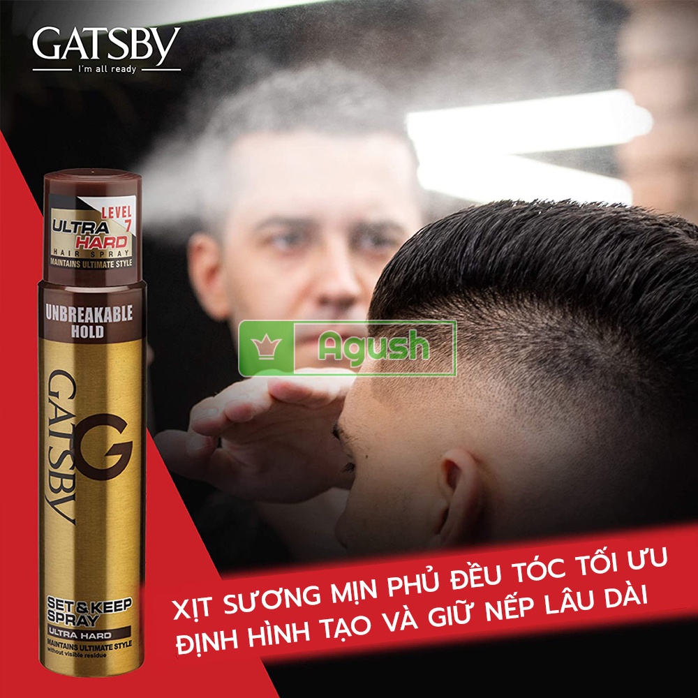 Keo xịt giữ nếp tóc nam nữ khô phồng bóng Gatsby Set Keep Hair Spray chai 250ml bình nhỏ 66ml cố định mái thơm không bết