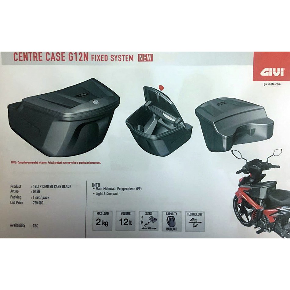 Thùng giữa xe côn tay mô tô xe máy Givi G12N 12L Fixed Center Box 2019 Winner Exciter