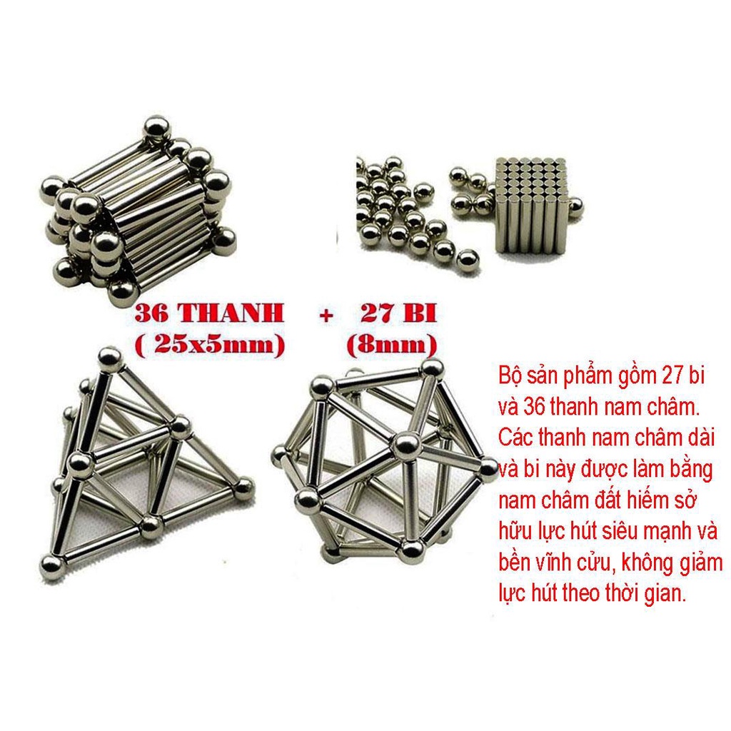 Buckyball 36 Thanh 27 BiNam Châm Giúp Bé Phát Triển Trí Não Cũng, Tư Duy Sáng Tạo- An Toàn - Bảo Hành Uy Tín