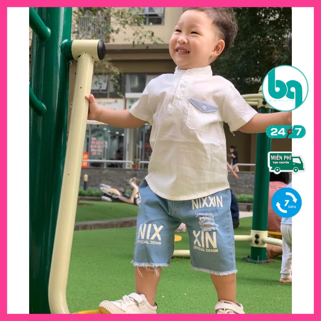 Set sơ mi cho bé, áo thun bé trai phong cách Hàn Quốc quần jean co giãn mềm mịn BAOQUAN -Cam kết đẹp