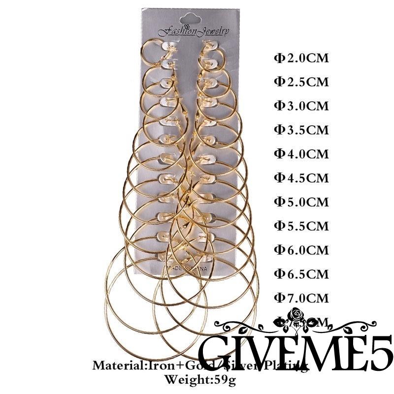 Set 12 đôi bông tai nữ thời trang hình tròn nhiều kích cỡ