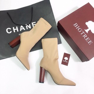 Bốt boot bigtree thun lụa gót trụ fullbox hàng quảng châu cao cấp