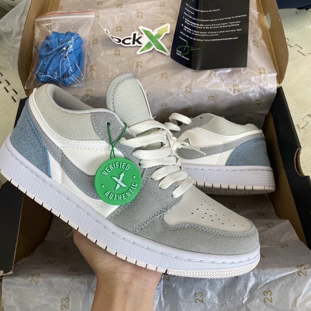 [Rẻ Vô Địch]  Giày Jordan 1 xám xanh thấp cổ, thể thao sneaker JD paris full box bill - Nguyễn Tình sneaker