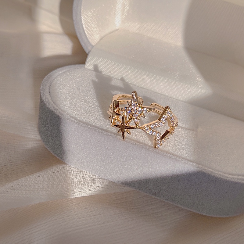 Nhẫn Hở Hai Lớp Hình Bướm Đính Đá zircon Đơn Giản Cá Tính Cho Nữ